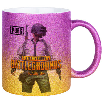 PUBG battleground royale, Κούπα Χρυσή/Ροζ Glitter, κεραμική, 330ml