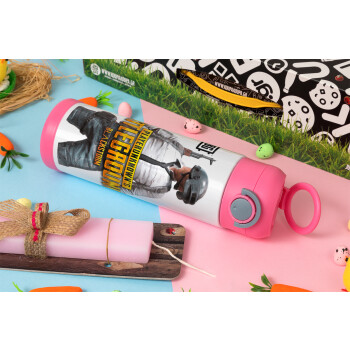 PUBG battleground royale, Easter candle, Childrens hot water bottle, stainless steel, with safety straw, PINK (500ml)