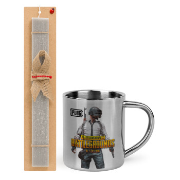 PUBG battleground royale, Easter Set, metallic thermal cup (300ml) & Easter aromatic flat candle (30cm) (GRAY)