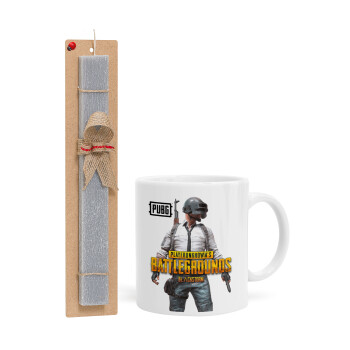 PUBG battleground royale, Easter Set, Ceramic Cup (330ml) & Easter aromatic flat candle (30cm) (GRAY)
