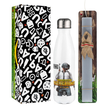 PUBG battleground royale, Easter candle, metallic white thermos bottle (500ml) & aromatic flat candle (30cm) (GRAY)