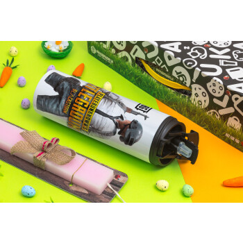 PUBG battleground royale, Easter candle,Travel Tumbler 2 Lids, with metal straw & cleaning brush & aromatic flat candle (30cm) (PINK)