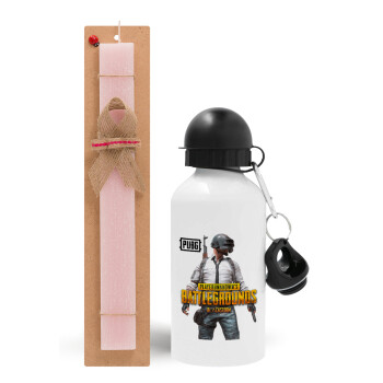 PUBG battleground royale, Easter Set, metallic aluminum bottle (500ml) & aromatic flat Easter candle (30cm) (PINK)