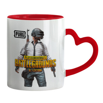 PUBG battleground royale, Mug heart red handle, ceramic, 330ml