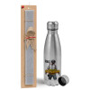 Easter Set, metallic Inox water bottle (750ml) & aromatic flat Easter candle (30cm) (GRAY)
