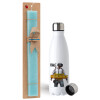 Easter Set, metallic stainless steel water bottle (750ml) & aromatic flat Easter candle (30cm) (TURQUOISE)