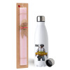 Easter Set, metallic stainless steel water bottle (750ml) & scented flat Easter candle (30cm) (PINK)