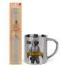 Easter Set, metallic thermal cup (300ml) & Easter aromatic flat candle (30cm) (GRAY)