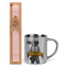 Easter Set, metallic thermal cup (300ml) & aromatic flat Easter candle (30cm) (PINK)