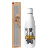 Easter Set, metallic stainless thermos bottle (500ml) & scented flat Easter candle (30cm) (GRAY)