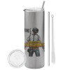 Tumbler stainless steel Silver 600ml, with metal straw & cleaning brush