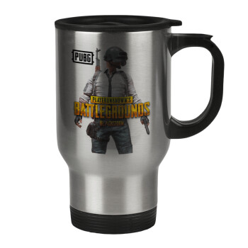 PUBG battleground royale, Stainless steel travel mug with lid, double wall 450ml