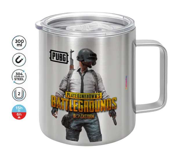 PUBG battleground royale — Double-walled stainless steel mug 300ml with temperature-retaining lid