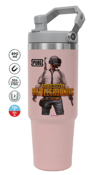 PUBG battleground royale — PINK Travel Tumbler with Handle 890ml
