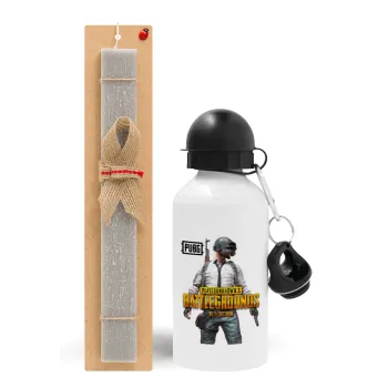 PUBG battleground royale, Easter Set, metallic aluminum water bottle (500ml) & aromatic flat Easter candle (30cm) (GRAY)