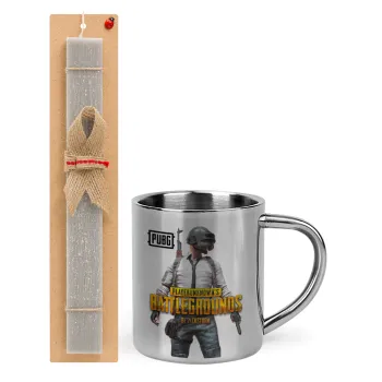 PUBG battleground royale, Easter Set, metallic thermal cup (300ml) & Easter aromatic flat candle (30cm) (GRAY)