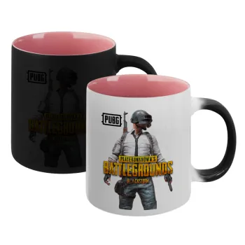 PUBG battleground royale, Κούπα Μαγική εσωτερικό ΡΟΖ, κεραμική 330ml που αλλάζει χρώμα με το ζεστό ρόφημα