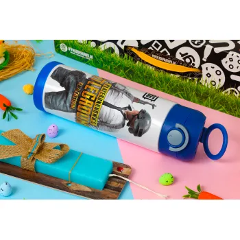 PUBG battleground royale, Easter candle, Childrens hot water bottle, stainless steel, with safety straw, BLUE (500ml)