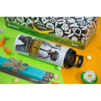 PUBG battleground royale, Easter candle,Travel Tumbler 2 Lids, with metal straw & cleaning brush & aromatic flat candle (30cm) (BLUE)