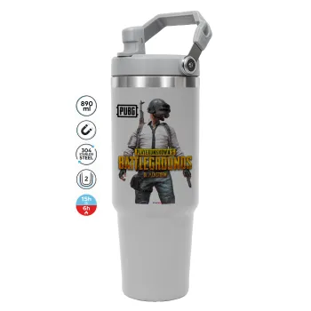PUBG battleground royale, ΓΚΡΙ χρώματος Θερμός Ανοξείδωτο 890ml (30oz) με χερούλι