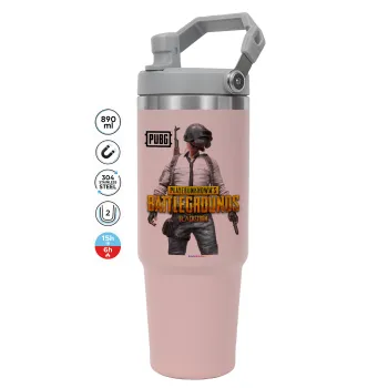 PUBG battleground royale, ΡΟΖ χρώματος Θερμός Ανοξείδωτο 890ml (30oz) με χερούλι