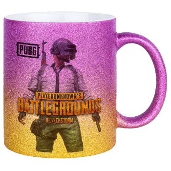 PUBG battleground royale, Κούπα Χρυσή/Ροζ Glitter, κεραμική, 330ml