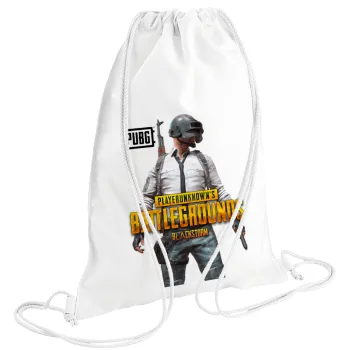 PUBG battleground royale, Τσάντα πλάτης πουγκί GYMBAG λευκή (28x40cm)