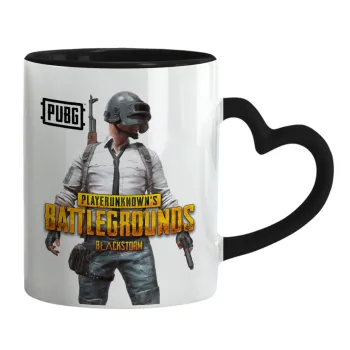 PUBG battleground royale, Κούπα καρδιά χερούλι μαύρη, κεραμική, 330ml