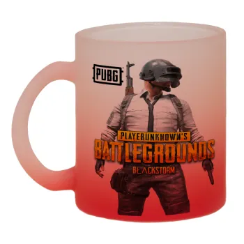 PUBG battleground royale, Κούπα γυάλινη δίχρωμη με βάση το κόκκινο ματ, 330ml