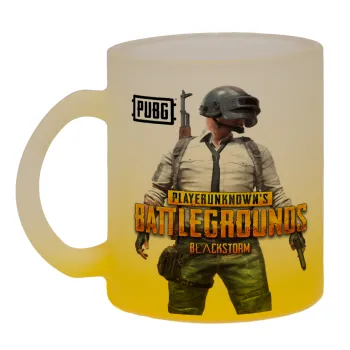PUBG battleground royale, Κούπα γυάλινη δίχρωμη με βάση το κίτρινο ματ, 330ml