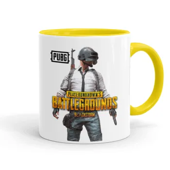 PUBG battleground royale, Κούπα χρωματιστή κίτρινη, κεραμική, 330ml