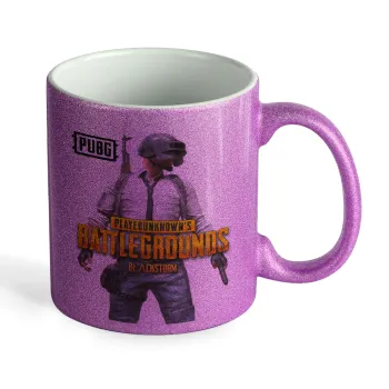 PUBG battleground royale, Κούπα Μωβ Glitter που γυαλίζει, κεραμική, 330ml