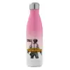 Metal mug thermos Pink/White (Stainless steel), double wall, 500ml