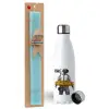 Easter Set, metallic stainless steel water bottle (750ml) & aromatic flat Easter candle (30cm) (TURQUOISE)