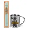 Easter Set, metallic thermal cup (300ml) & aromatic flat Easter candle (30cm) (TURQUOISE)
