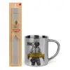 Easter Set, metallic thermal cup (300ml) & Easter aromatic flat candle (30cm) (GRAY)