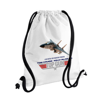Top Gun, Backpack pouch GYMBAG white, with pocket (40x48cm) & thick cords