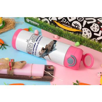 Top Gun, Easter candle, Childrens hot water bottle, stainless steel, with safety straw, PINK (500ml)