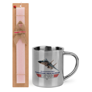 Top Gun, Easter Set, metallic thermal cup (300ml) & aromatic flat Easter candle (30cm) (PINK)