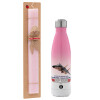 Easter Set, Metallic pink/white (Stainless steel) thermos, double-walled, 500ml & aromatic flat Easter candle (30cm) (PINK)