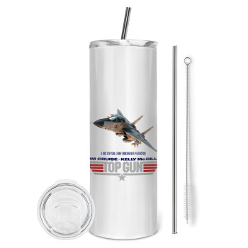 Top Gun, Eco friendly stainless steel tumbler 600ml, with metal straw & cleaning brush
