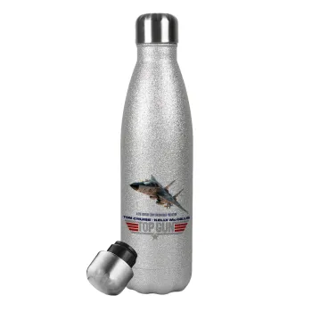 Top Gun, Metallic Glitter Silver Thermos Flask (Stainless steel), double-walled, 500ml