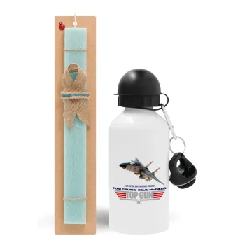 Top Gun, Easter Set, metallic aluminum water bottle (500ml) & scented flat candle (30cm) (TURQUOISE)