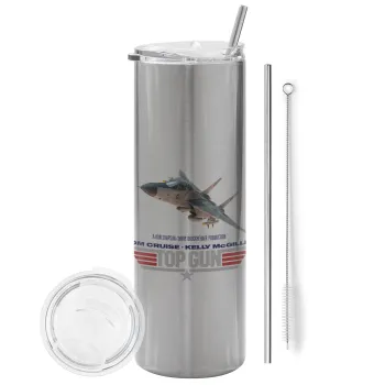 Top Gun, Tumbler stainless steel Silver 600ml, with metal straw & cleaning brush