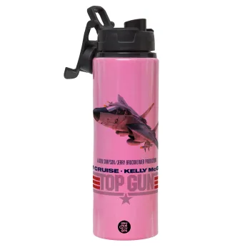 Top Gun, Metallic water bottle with safety lid, 850ml aluminum