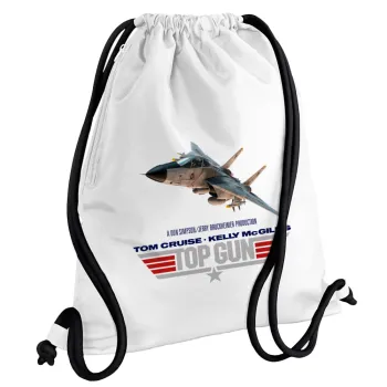 Top Gun, Backpack pouch GYMBAG white, with pocket (40x48cm) & thick cords