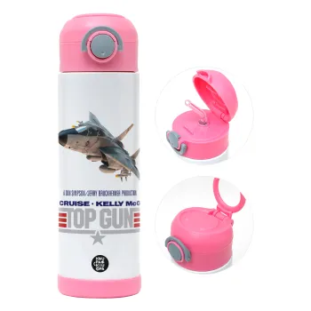 Top Gun, Children's hot water bottle, stainless steel, with safety straw, PINK (500ml)