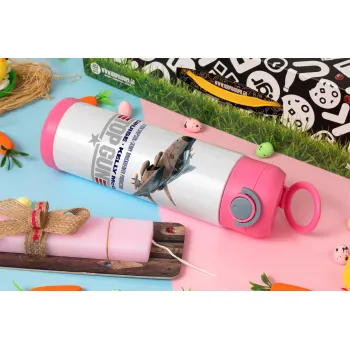 Top Gun, Easter candle, Childrens hot water bottle, stainless steel, with safety straw, PINK (500ml)