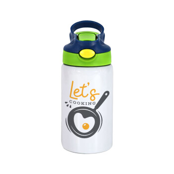Let's cooking, Children's hot water bottle, stainless steel, with safety straw, green, blue (350ml)