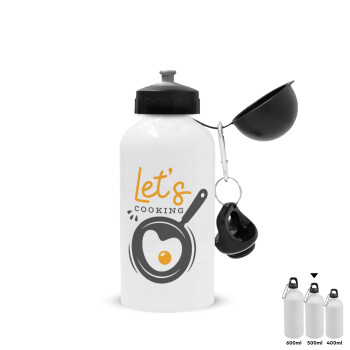 Let's cooking, Metal water bottle, White, aluminum 500ml